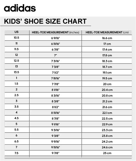 Adidas kids shoes size chart